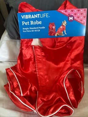 Vibrant Satin Red Pet Robe with White Trim - Medium